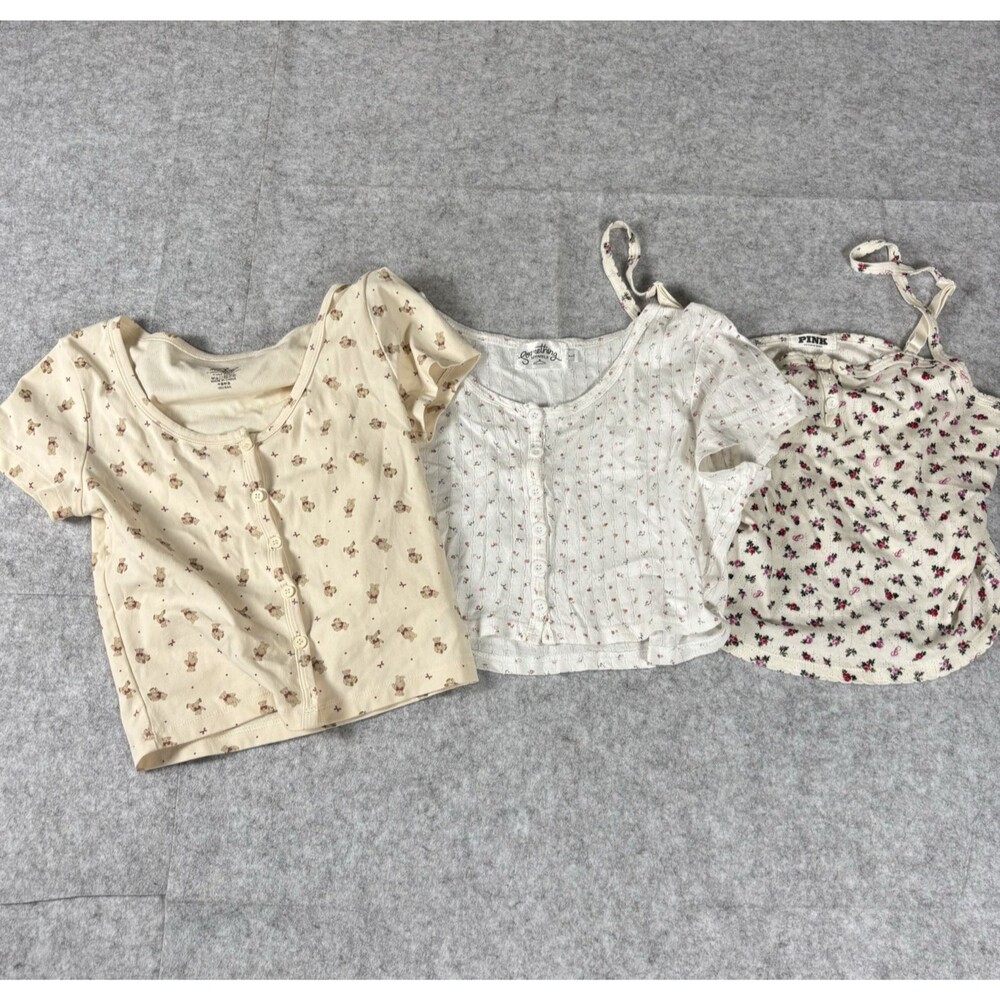 Womens M/L Comfy Casual Cotton Sleepwear Shirt Top Button Front Lot Of 3